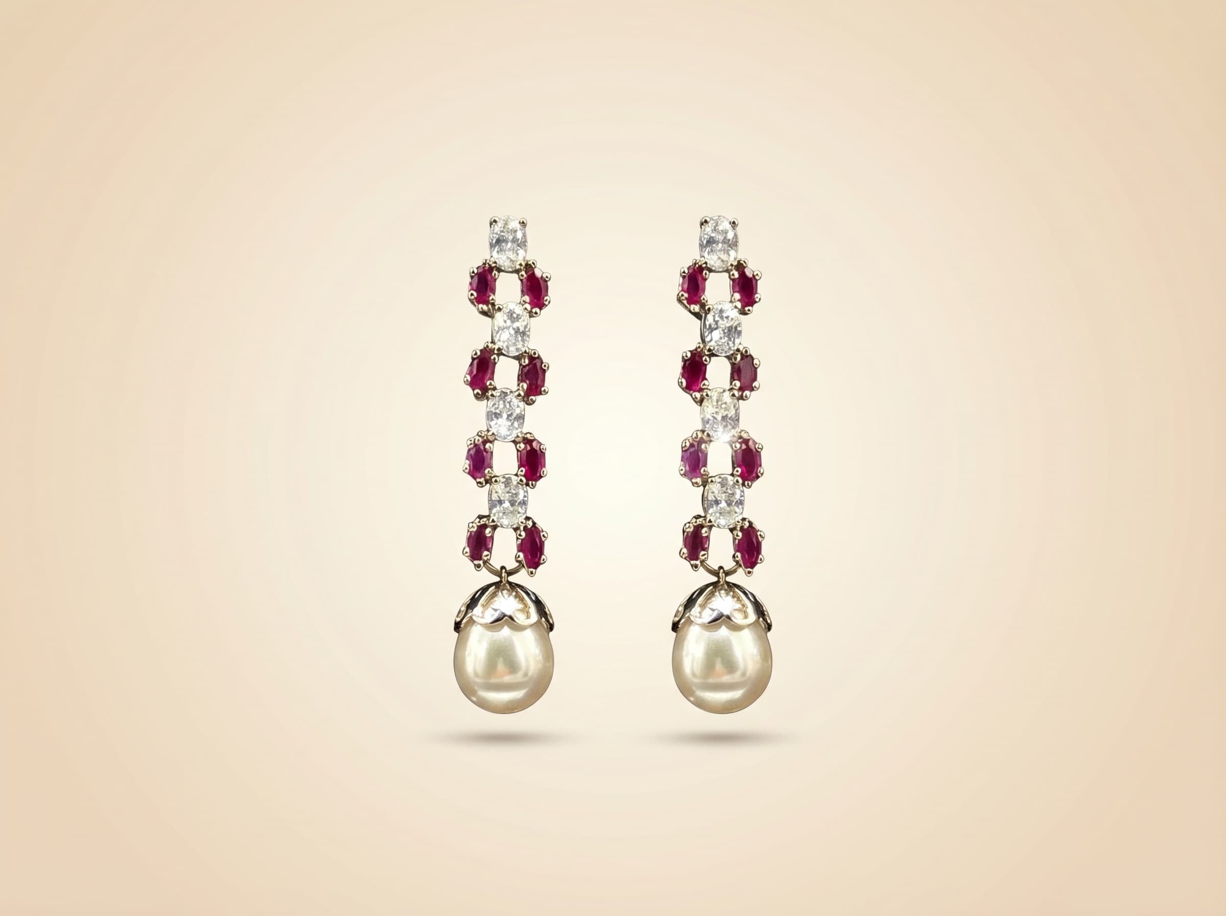 Ruby & Pearl Drop Earrings